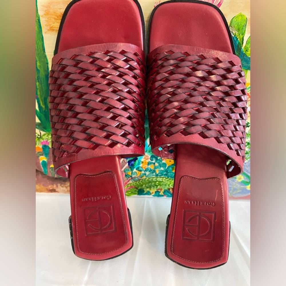 Cole Haan Women's Slide Woven Leather Block Sandals, Burgundy, Size 7B - Picture 13 of 15